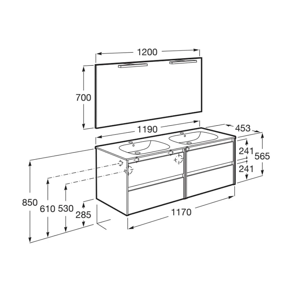 Conjunto de Lavabo Doble con Cuatro Cajones Nogal Tenet 120 cm Roca - Vista 4