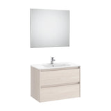 Conjunto de lavabo de dos cajones de 80 cm con un acabado en color fresno nórdico Tenet Roca