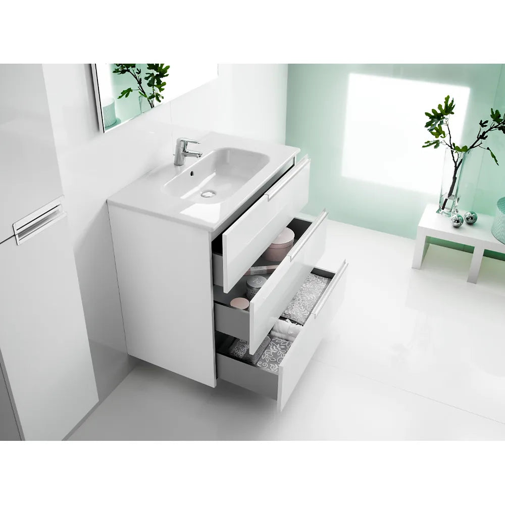 Conjunto de lavabo de dos cajones de 80 cm con un acabado en color blanco brillante Tenet Roca - Vista 2
