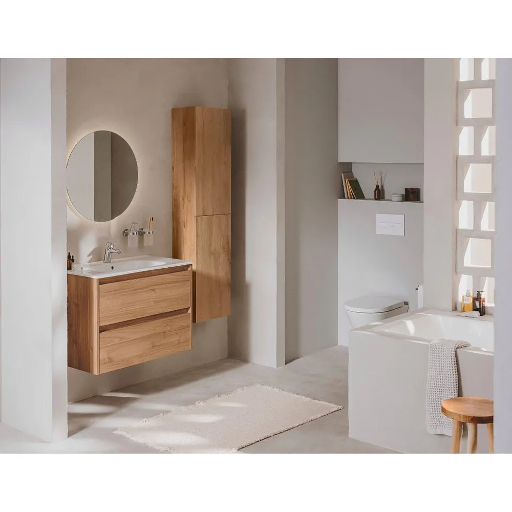 Conjunto de lavabo de dos cajones de 60 cm con un acabado en color nogal Tenet Roca - Vista 2