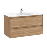 Mueble de baño con lavabo y dos cajones de 100 cm de ancho en color nogal Tenet Roca