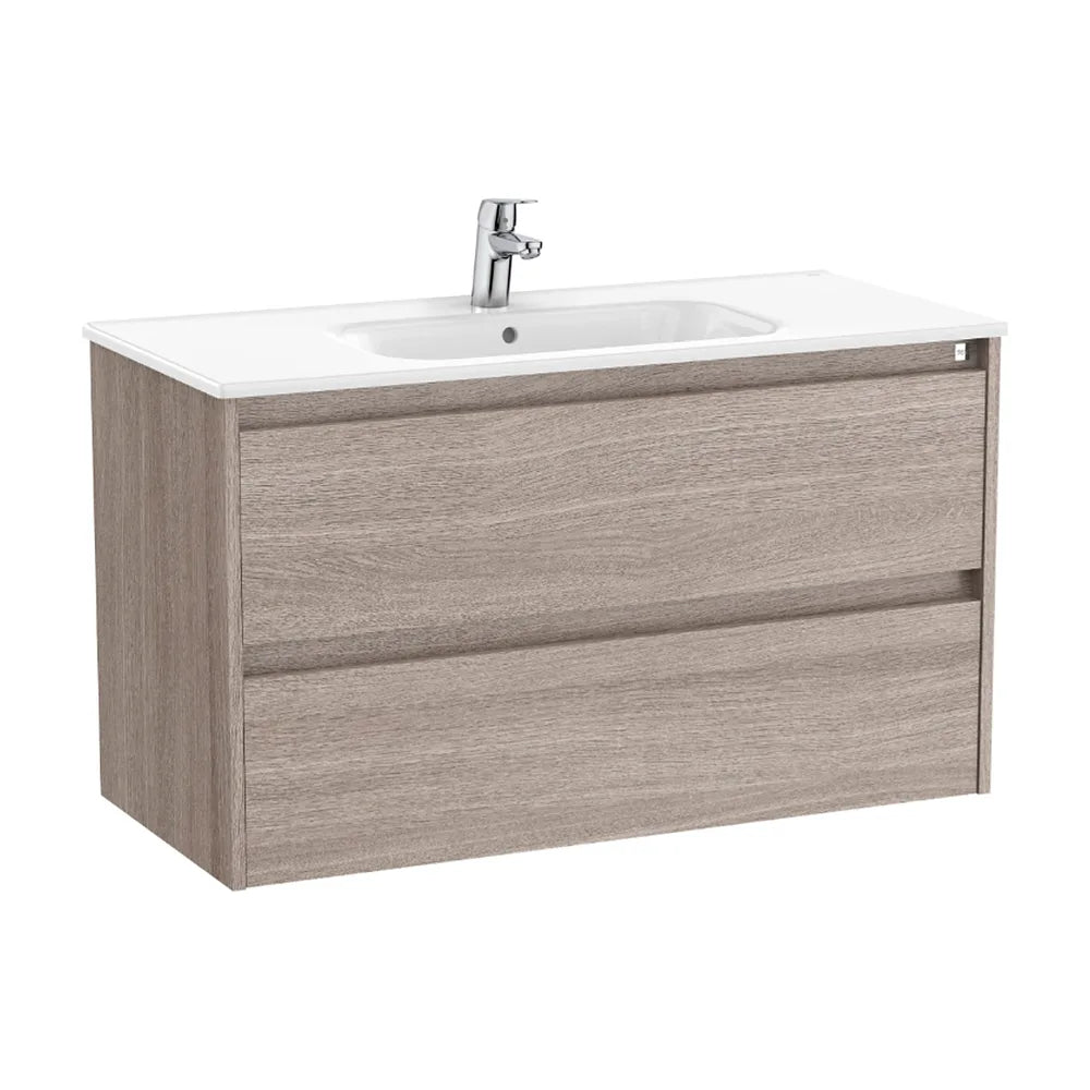 Mueble de baño con lavabo y dos cajones de 100 cm de ancho en color roble city Tenet Roca - Vista 1