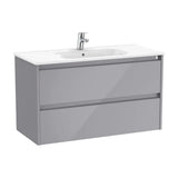Bathroom Vanity Unit with Basin and 2 Drawers Gris Brillante de 100 cm Colección Tenet Roca