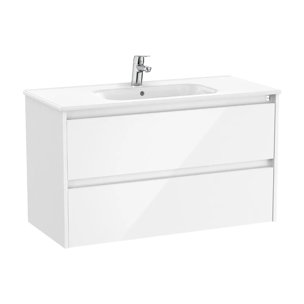 Mueble de baño con lavabo y dos cajones de 100 cm de ancho en color blanco brillante Tenet Roca - Vista 1