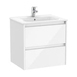 Meuble avec plan vasque et deux tiroirs de 60 cm blanc brillant Tenet Roca