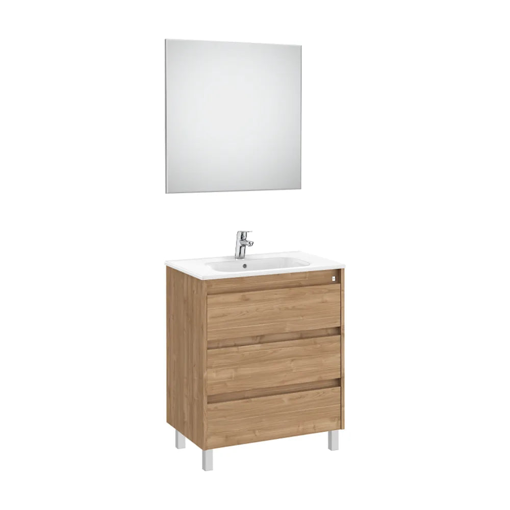 Conjunto de lavabo de tres cajones de 70 cm con un acabado en color nogal Tenet Roca - Vista 1