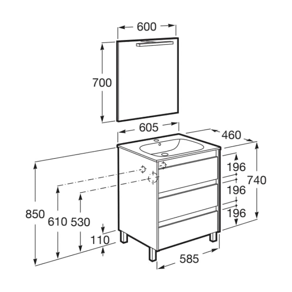 Conjunto de Lavabo de Tres Cajones Nórdico Tenet 60 cm Fresno Roca - Vista 4