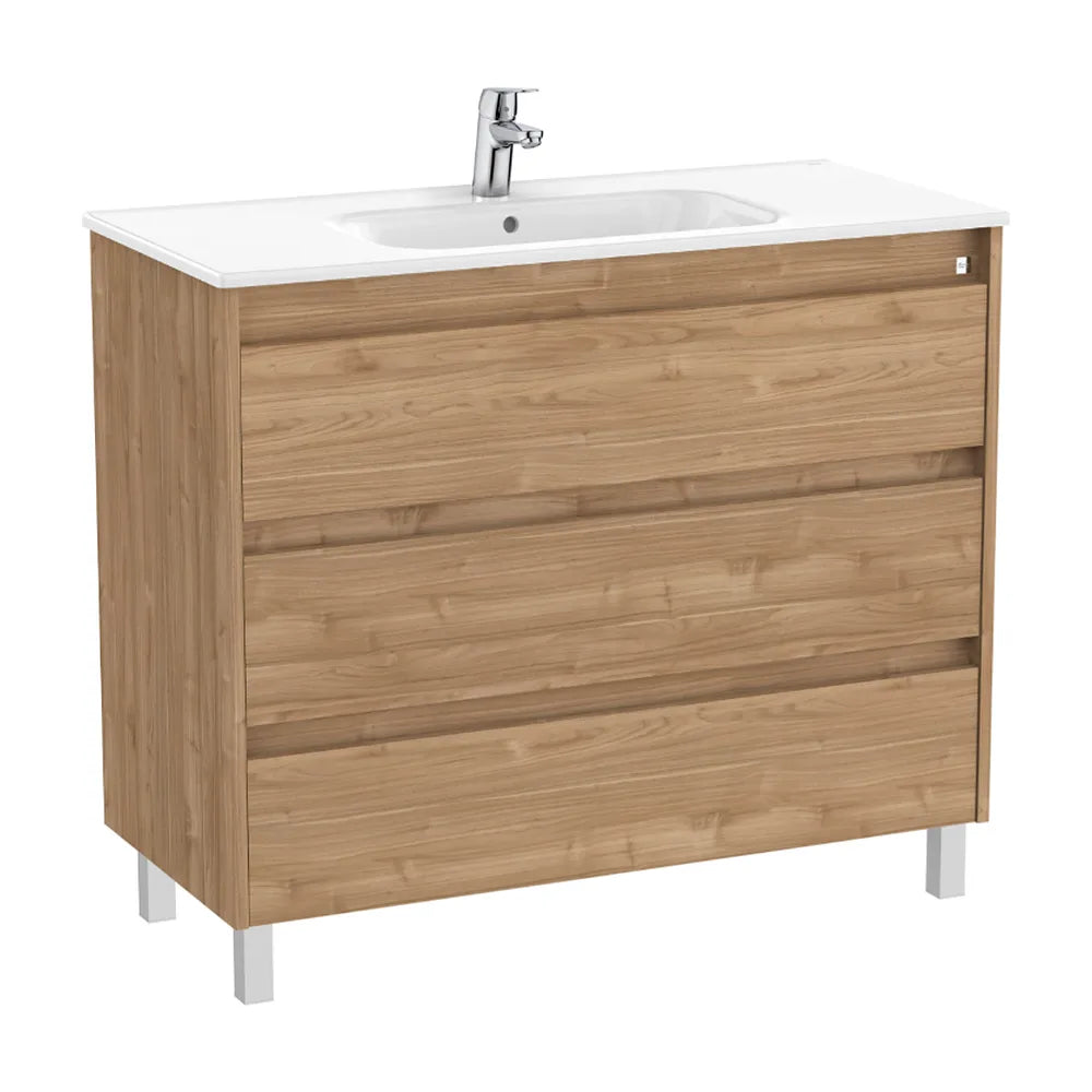 Mueble de baño con lavabo y 3 cajones de 100 cm de ancho en color nogal Tenet Roca - Vista 1