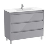 Bathroom Vanity Unit with Basin y 3 Cajones Gris Brillante de 100 cm Colección Tenet Roca