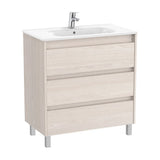 Bathroom Vanity Unit with Basin and 3 Drawers Nordic 80cm Tenet Collection Ash Roca