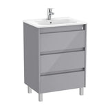Bathroom Vanity Unit with Basin y 3 Cajones Gris Brillante de 60 cm Colección Tenet Roca