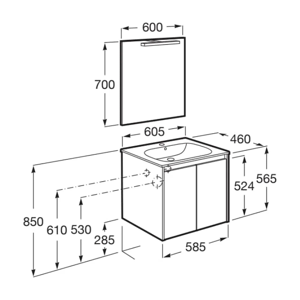 Conjunto de lavabo de dos puertas de 60 cm con un acabado en color blanco brillante Tenet Roca - Vista 2
