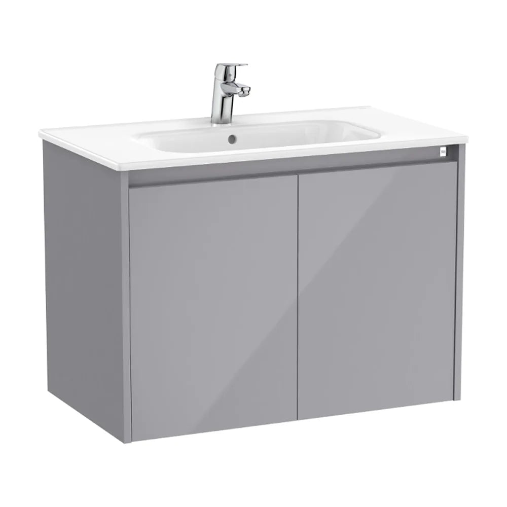 Mueble de baño con lavabo y 2 puertas de 80 cm de ancho en color gris brillante Tenet Roca - Vista 1