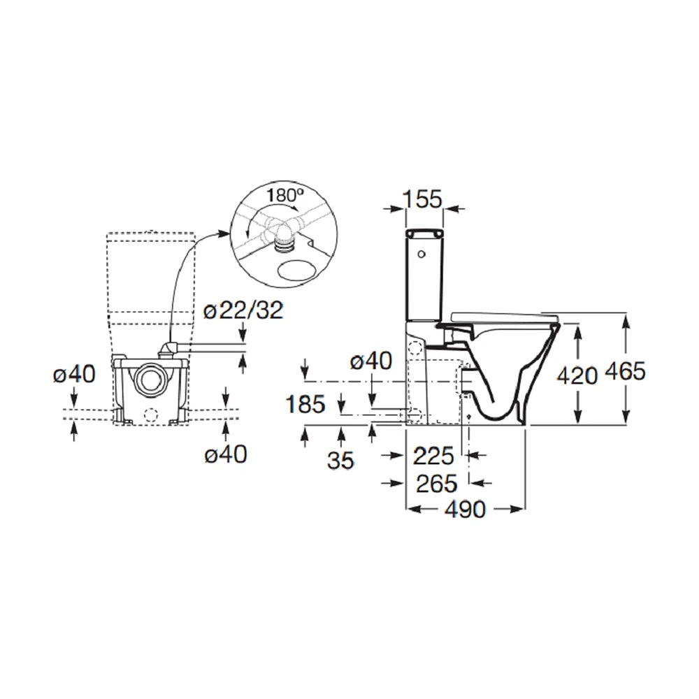 Inodoro completo compacto adosado a pared con triturador sanitario integrado The Gap Round D-Trit Roca - Vista 4