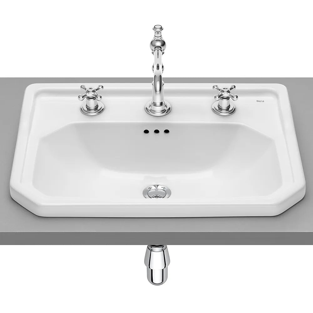 Lavabo de porcelana para encimera con 3 orificios para grifería 60x45 modelo Carmen de Roca - Vista 1
