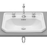 Lavatório de porcelana para bancada com 3 orifícios para torneira 60x45 modelo Carmen de Roca