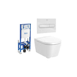 Inodoro Suspendido Rimless Salida Horizontal Tapa Amortiguada Placa Pulsadora y Cisterna Round de 48 cm Colección The Gap Roca