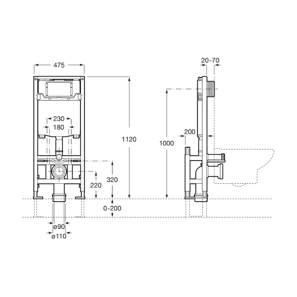 Inodoro Suspendido Rimless Salida Horizontal Tapa Amortiguada Placa Pulsadora y Cisterna Round de 48 cm Colección The Gap Roca - Vista 7