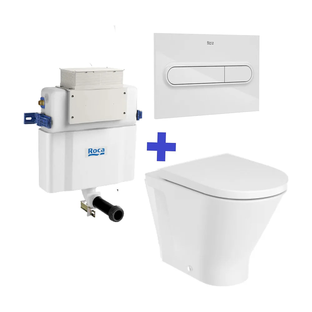 Inodoro a Suelo Rimless Adosado a Pared con Cisterna Empotrada Doble Descarga Basic Tank Colección The Gap Round Roca - Vista 1