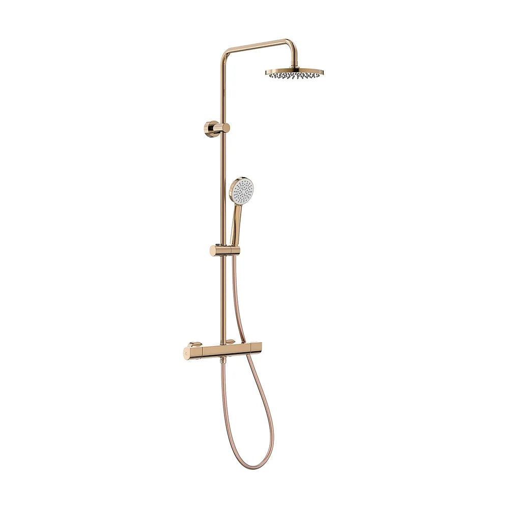 Columna de ducha termostática con teleducha y rociador circular con acabado oro rosa Round Roca - Vista 1