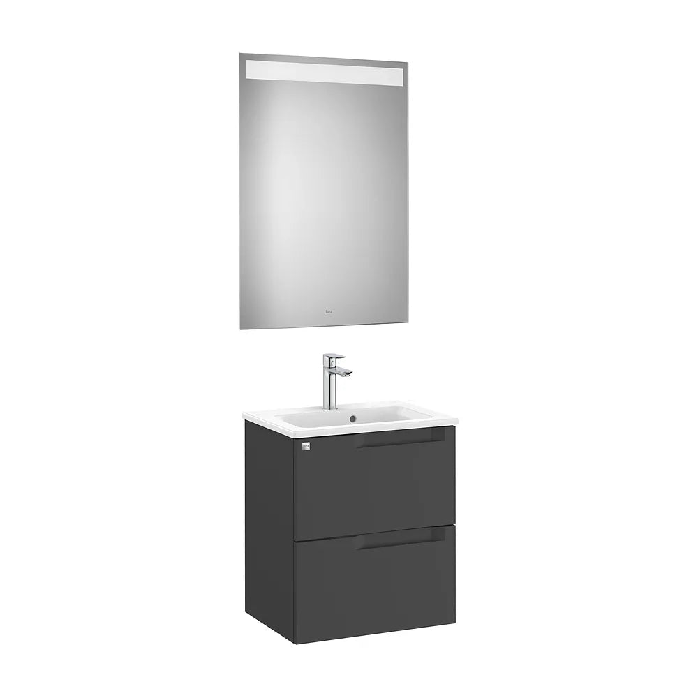 Conjunto de Lavabo Centrado con Espejo Eidos 50 cm Negro Mate Roca - Vista 1