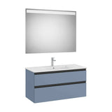 Conjunto de casa de banho de 100 cm com duas gavetas e lavatório centrado em acabamento azul mate Pack The Gap Roca