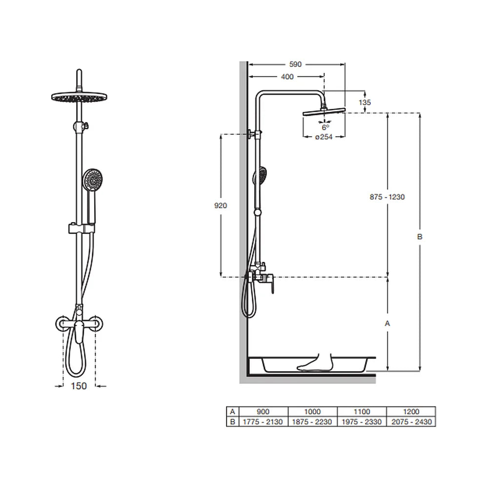 Columna de ducha monomando para pared de altura regulable y rociador redondo de 25x123 cm en color cromado ROCA - Vista 2