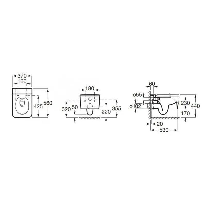 Roca Square Inspira Inodoro suspendu avec une finition en blanc mat Rimless