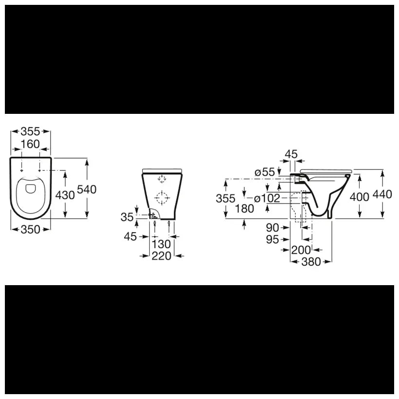 Roca The Gap Round Toilette au sol Rimless fixée au mur pour réservoir encastré
