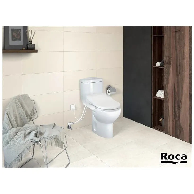 Roca Victoria Toilettes complètes de 37 cm fabriquées en porcelaine blanche Multiclean horizontale
