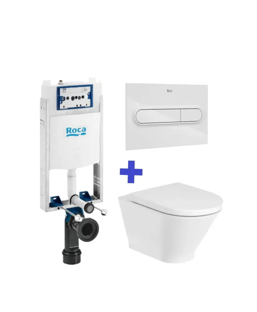 Roca The Gap Round Pack de WC suspendido Rimless y cisterna compacta empotrable de doble descarga Basic WC One Compact