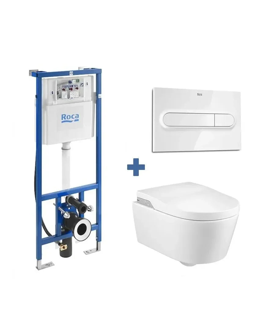 ROCA Inspira Pack In Wash Inodore suspendu avec réservoir encastré, châssis et plaque de commande Smart One toilette
