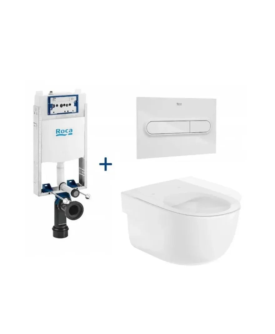 Roca Meridian Basic Pacote de vaso sanitário rimless suspenso com caixa acoplada embutida e botão de descarga