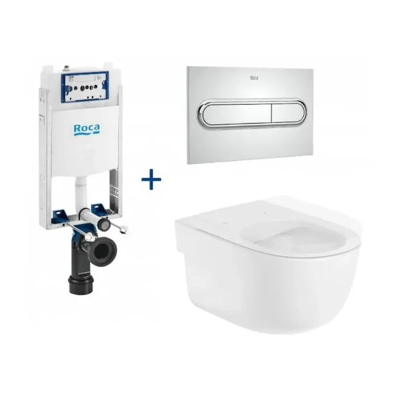 Roca Meridian Basic Pacote de vaso sanitário rimless suspenso com caixa acoplada embutida e botão de descarga