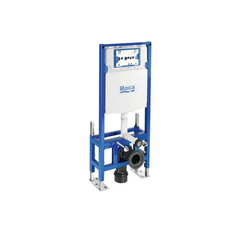 ROCA ROUND WC suspendu sans rebord de 56 cm de profondeur avec sortie horizontale, avec couvercle de réservoir et plaque de poussée