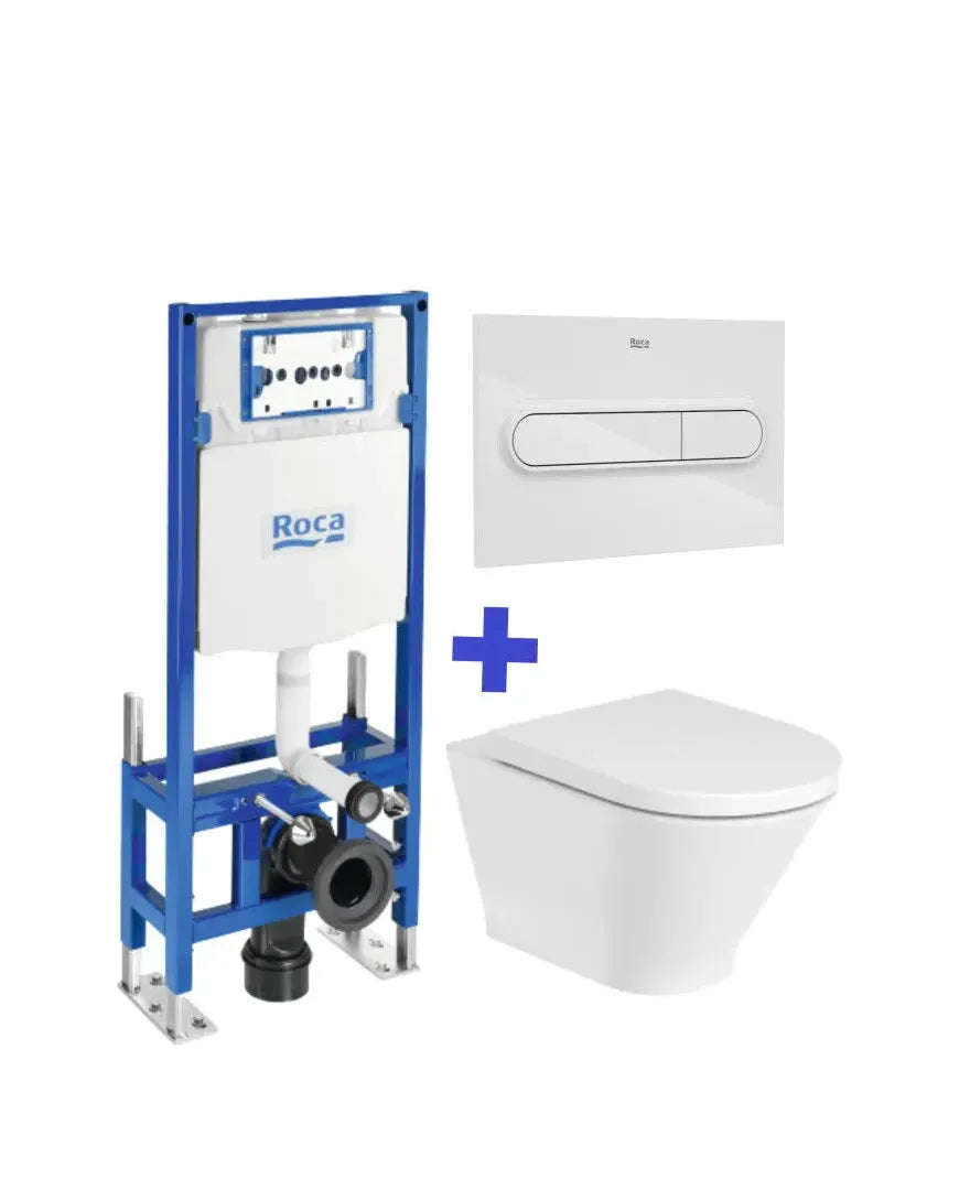 Inodoro suspendido Roca The Gap Round Rimless con cisterna autoportante Duplo WC One