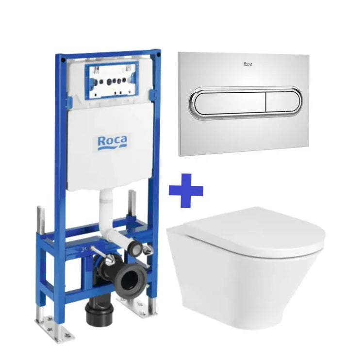 Inodoro suspendido Roca The Gap Round Rimless con cisterna autoportante Duplo WC One