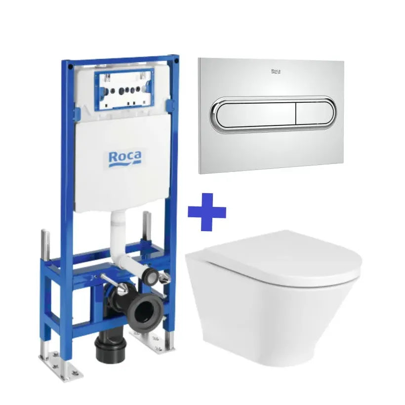 Inodoro suspendido Roca The Gap Round Rimless con cisterna autoportante Duplo WC One