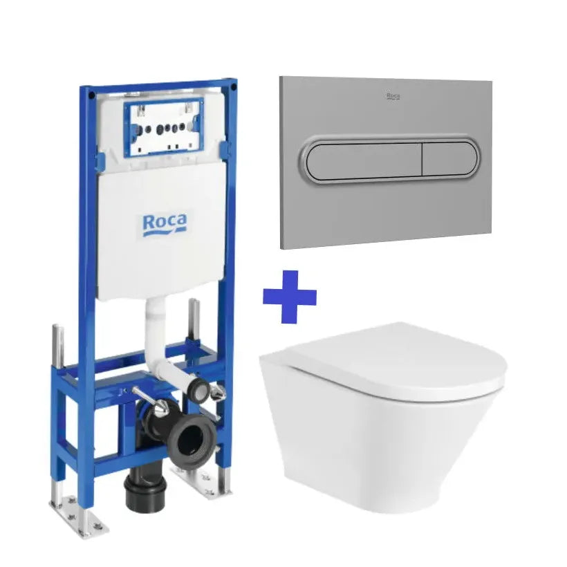 Inodoro suspendido Roca The Gap Round Rimless con cisterna autoportante Duplo WC One