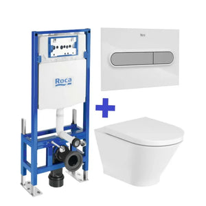 Inodoro suspendido Roca The Gap Round Rimless con cisterna autoportante Duplo WC One