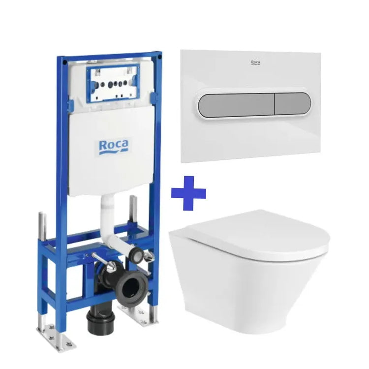 Inodoro suspendido Roca The Gap Round Rimless con cisterna autoportante Duplo WC One