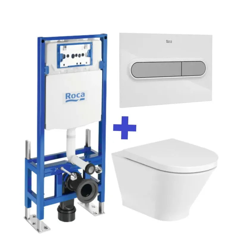 Inodoro suspendido Roca The Gap Round Rimless con cisterna autoportante Duplo WC One