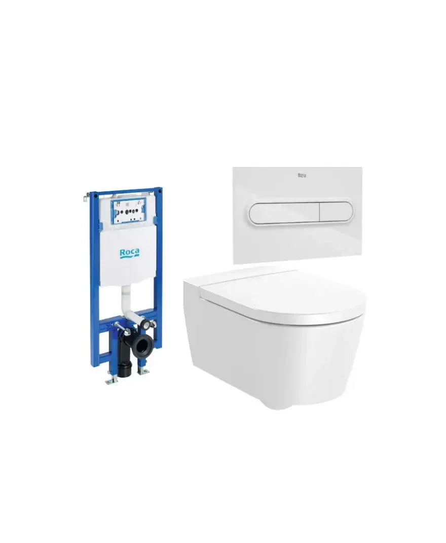 ROCA ROUND Pacote de vaso sanitário suspenso Rimless saída horizontal tampa amortecida caixa de descarga placa de acionamento