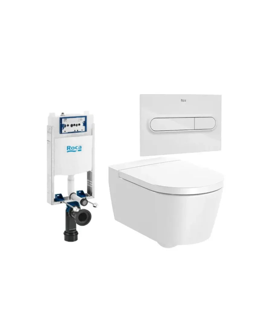 ROCA ROUND Pacote de vaso sanitário suspenso Rimless saída horizontal tampa com amortecimento caixa acoplada e placa de acionamento