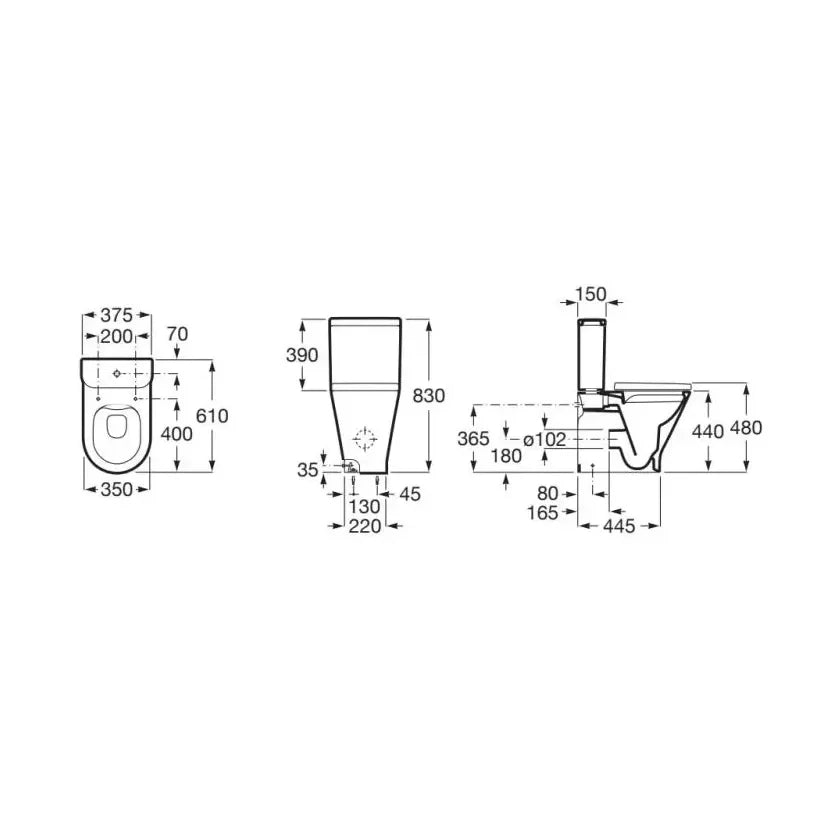 Roca The Gap Round Inodore complet fixé au mur, de hauteur confort avec technologie Rimless