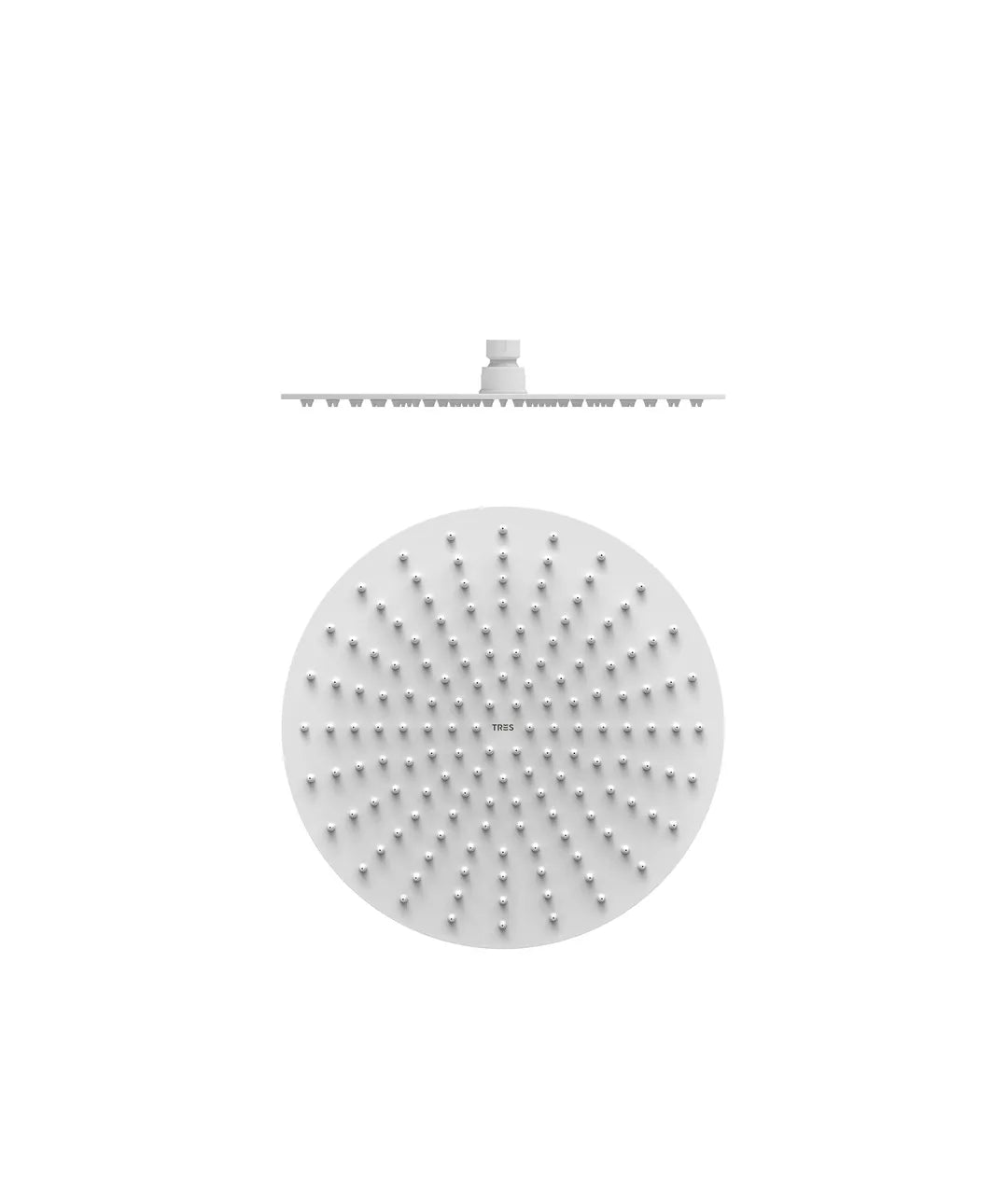 Rociador de ducha extrafino circular con rótula orientable en acero inoxidable blanco mate de 30 cm Tres 0