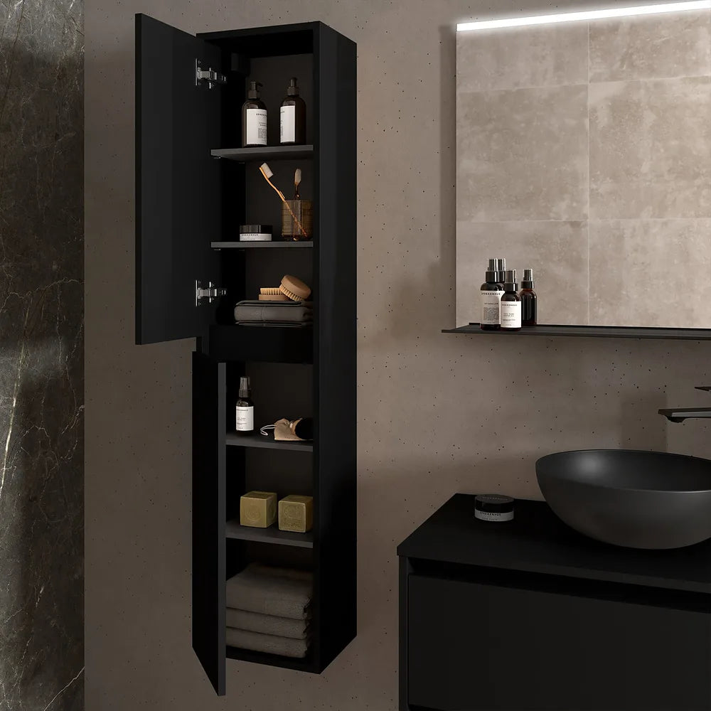 Mueble de Baño con Lavabo y 2 Cajones Salgar Noja 70 cm Negro Satinado - Vista 4