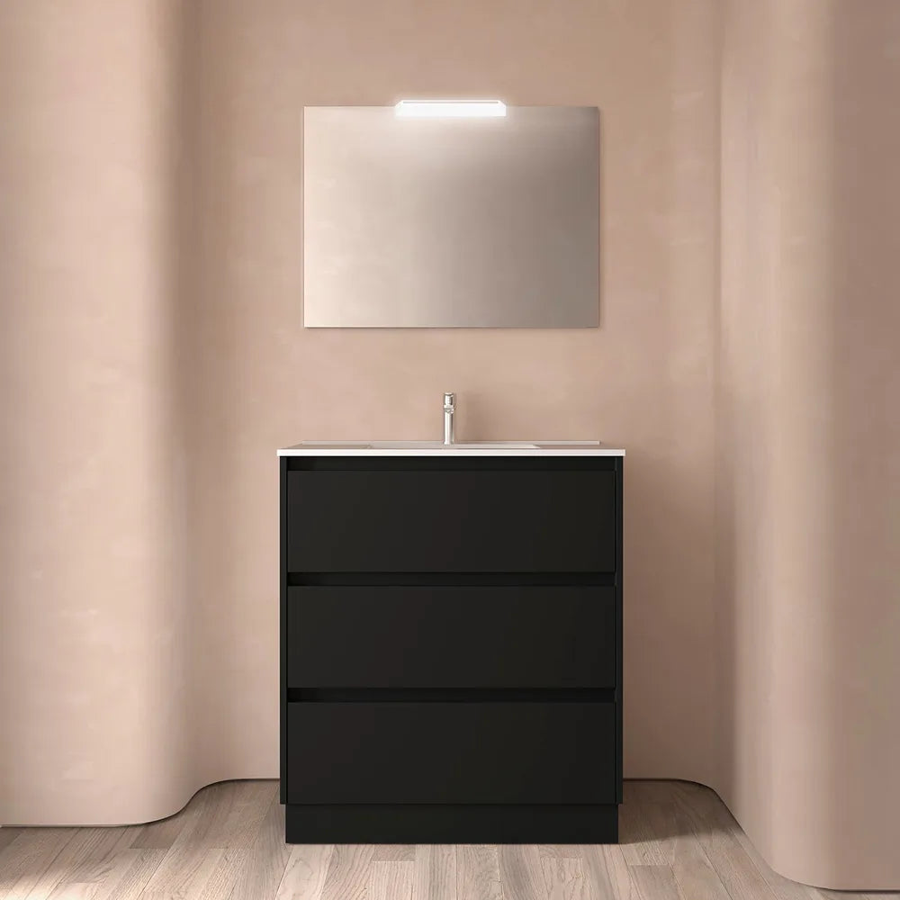 Mueble de Baño con Lavabo y 3 Cajones Salgar Noja 80 cm Negro Satinado - Vista 1