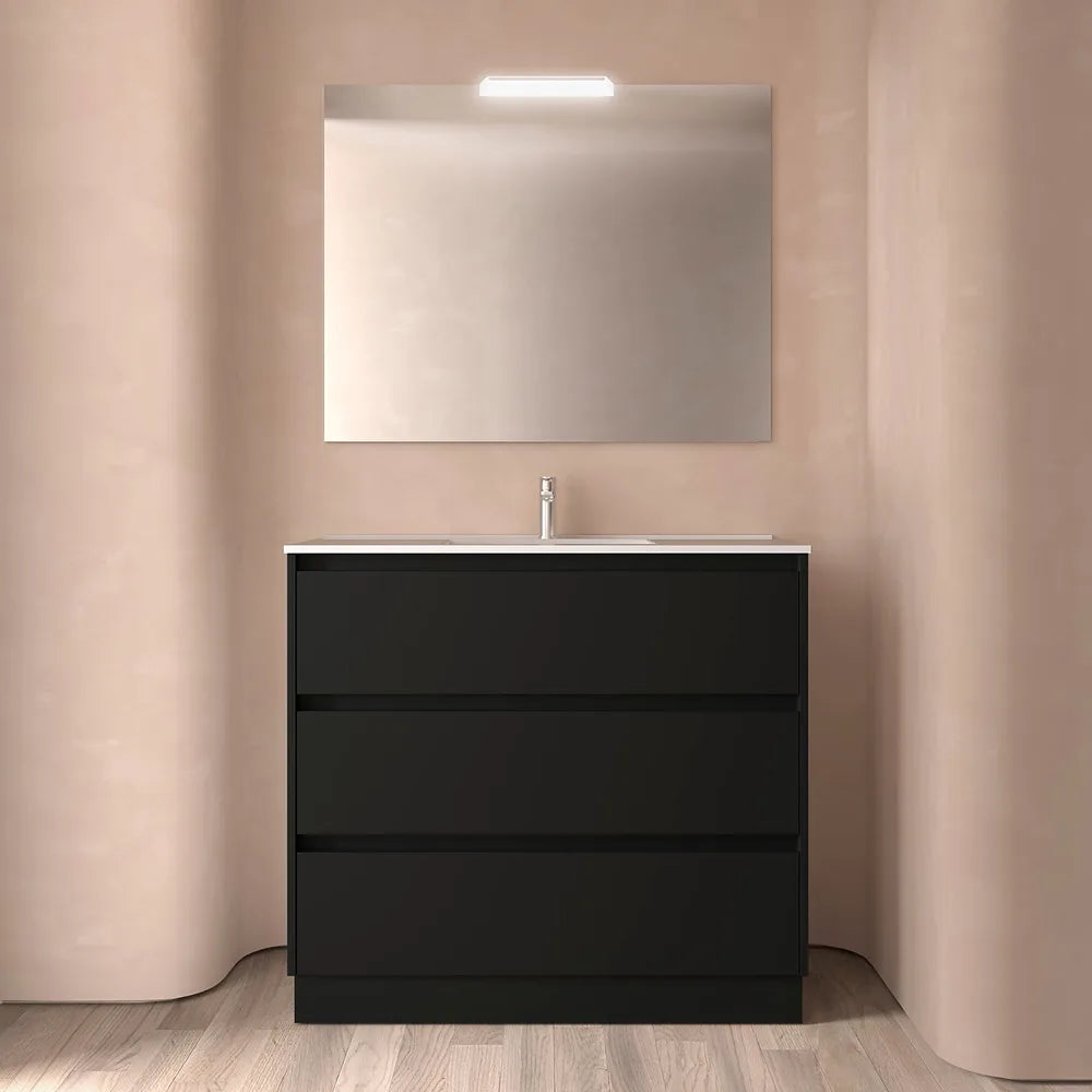 Mueble de Baño con Lavabo y 3 Cajones Salgar Noja 100 cm Negro Satinado - Vista 1
