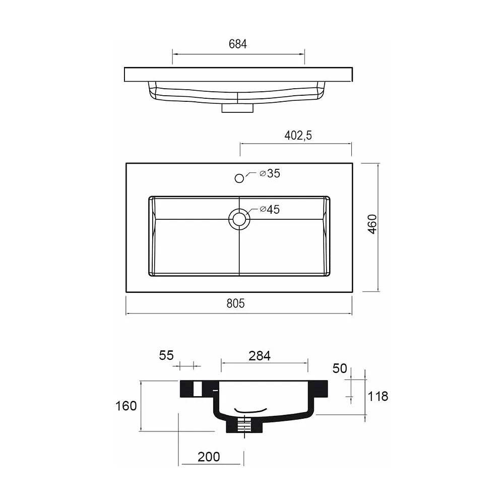 Mueble de Baño con Lavabo y 3 Cajones Salgar Spirit 80 cm Blanco Brillo - Vista 8
